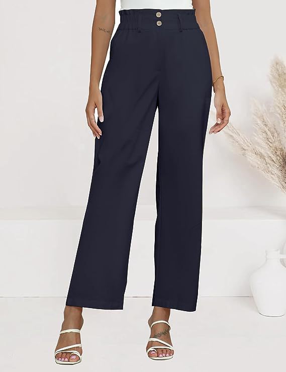 Pantalon Palazzo à taille haute pour femmes avec taille Paperbag