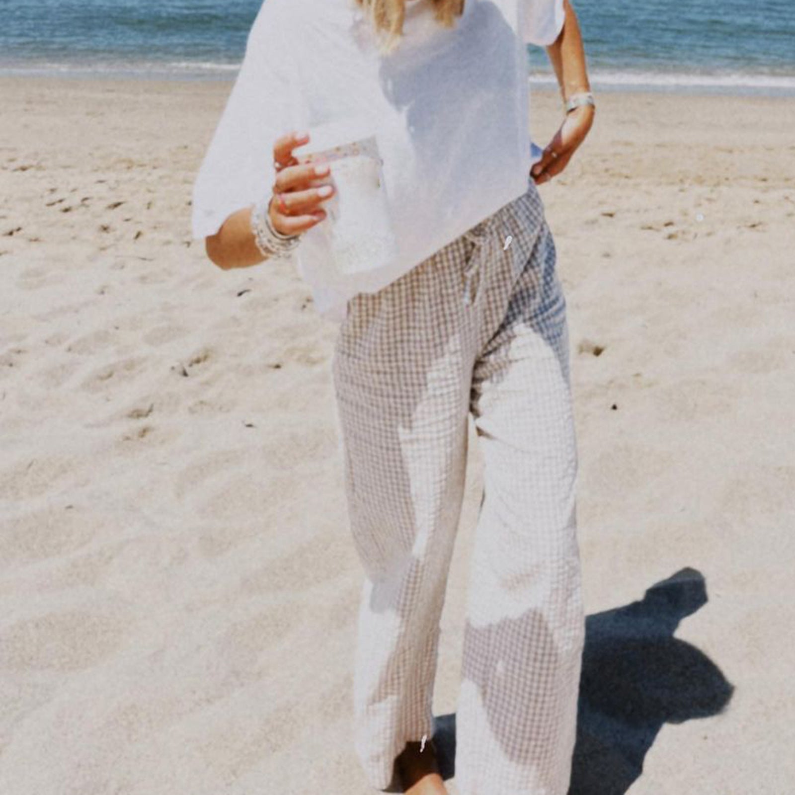 Pantalon carotte pour femmes au design à carreaux moderne Heidi-Mode