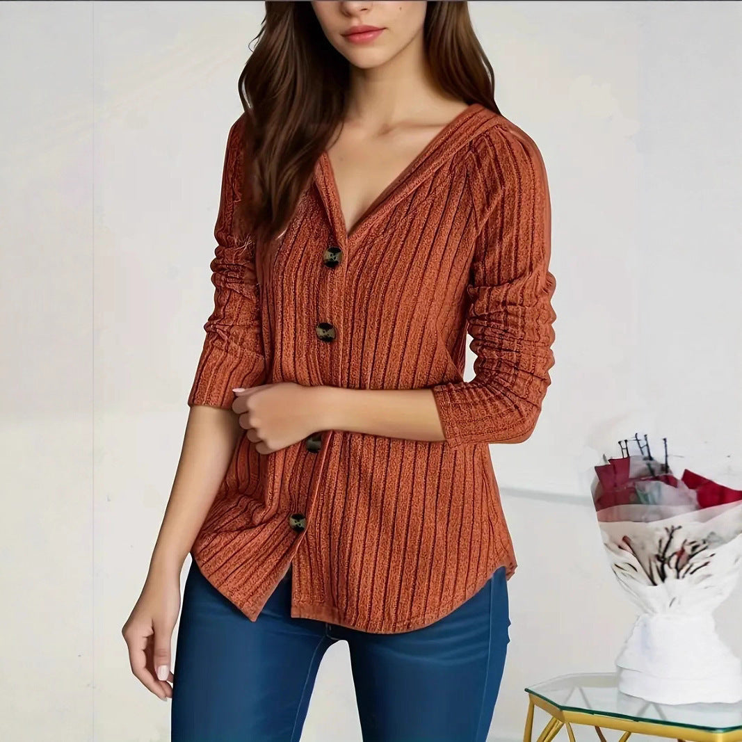 Cardigan en tricot côtelé pour femmes avec décolleté en V et boutons décoratifs Echo Archiv
