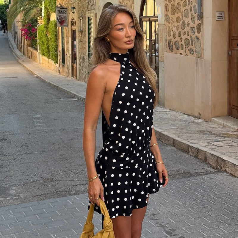 Robe en dentelle aérienne pour femmes avec col halter et motif à pois Heidi-Mode