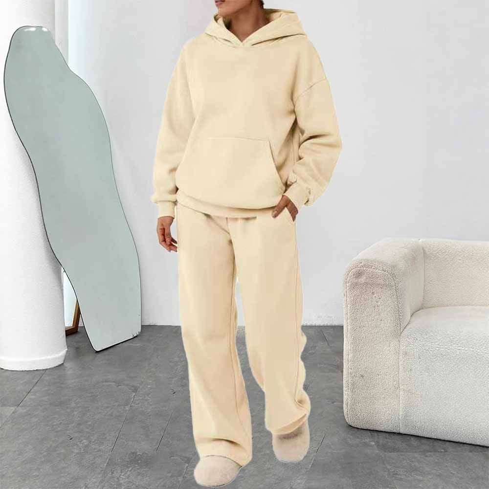 Ensemble de loisirs pour femmes en deux parties avec sweat à capuche, poche kangourou et pantalon de lounge droit en mélange de coton doux Echo Archiv