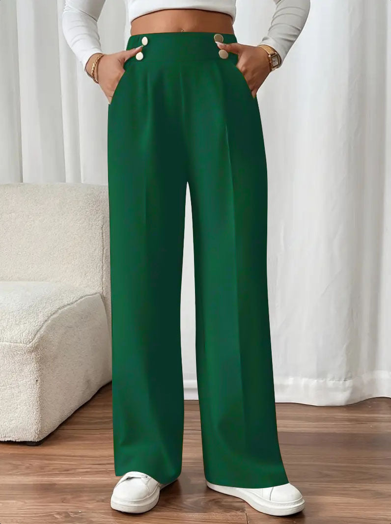 Pantalon Palazzo taille haute pour femmes avec boutons décoratifs, pli marqué et poches Echoarchiv