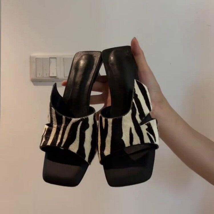 Mules Élégantes pour Femmes avec Design Zebra à la Mode R&B