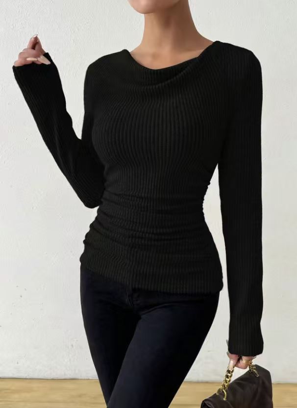 T-shirt long en maille côtelée ajusté pour femmes avec taille froncée Echo Archiv
