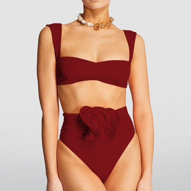 Bikini taille haute pour femmes avec détail de volants élégant R&B