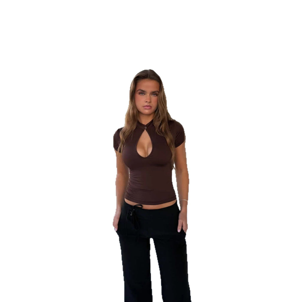 T-shirt ajusté pour femmes avec décolleté en forme de clé R&B