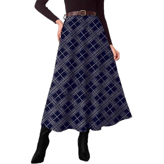 Jupe midi à carreaux en A pour femmes avec taille haute et poches latérales