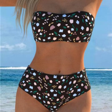 Bikini bandeau pour femme avec motif floral et taille haute R&B