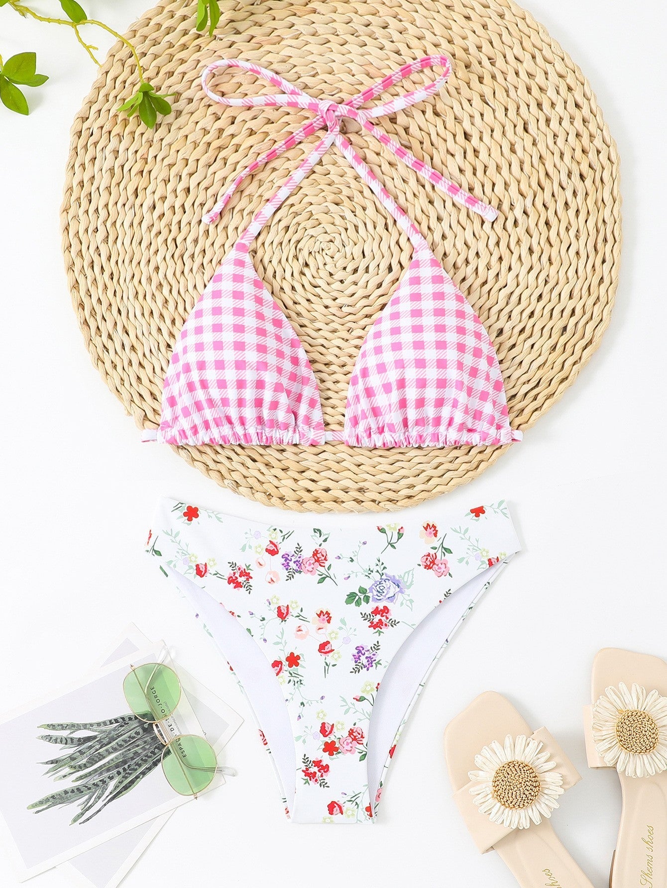 Bikini triangle femme avec motif floral et culotte à carreaux Echo Archiv