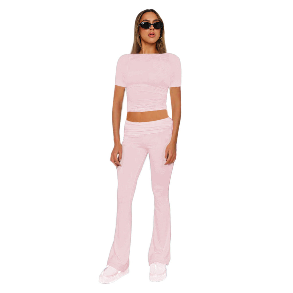 Ensemble femme crop en jersey stretch avec pantalon taille haute évasé Echoarchiv
