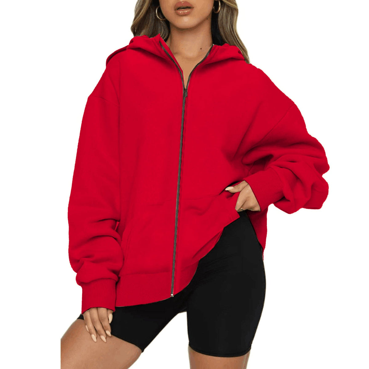 Veste à capuche zippée légère pour femmes en coupe Relaxed-Fit avec poche kangourou et poignets côtelés Echo Archiv