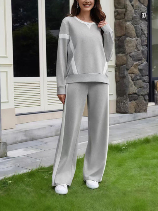 Ensemble lounge pour femmes en jersey doux avec jambes larges et bandes contrastées