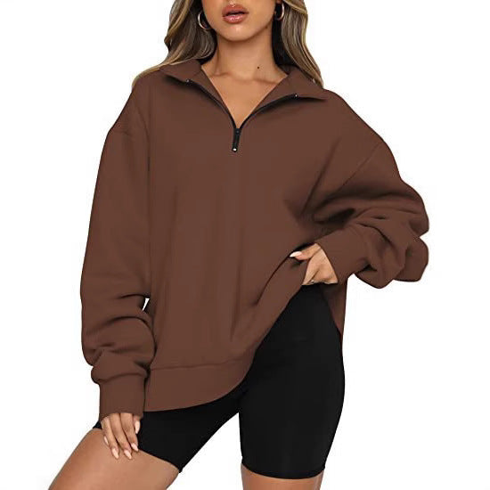 Sweatshirt oversized pour femmes avec demi-zip, doublure en polaire douce et poche kangourou Echo Archiv
