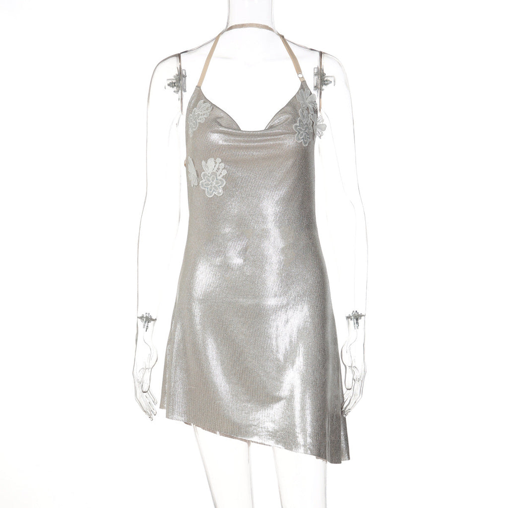 Robe de cocktail brillante pour femmes avec bretelles spaghetti et délicates applications en dentelle Heidi-Mode