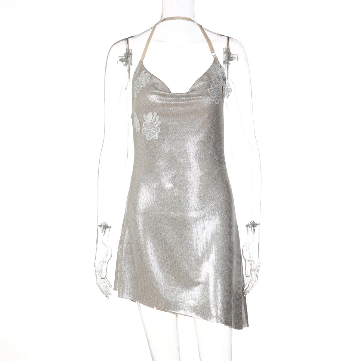 Robe de cocktail brillante pour femmes avec bretelles spaghetti et délicates applications en dentelle Heidi-Mode