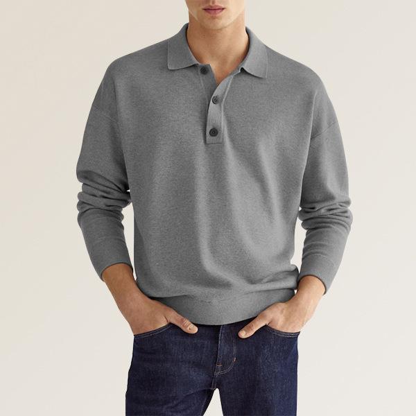 Polo-Sweater en maille fine pour hommes avec manches longues, poignets côtelés et patte de boutonnage subtile EB