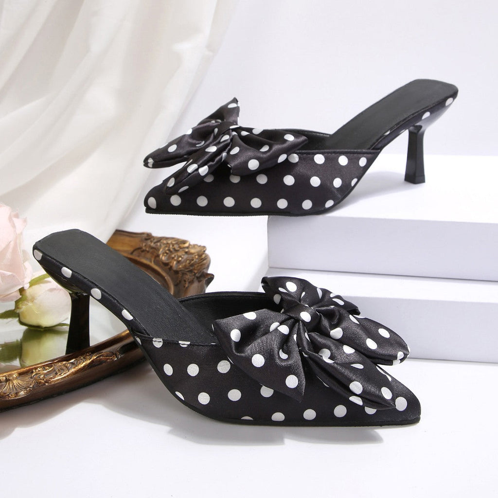 Mules pour femmes avec application de nœud élégant et design à pois tendance R&B