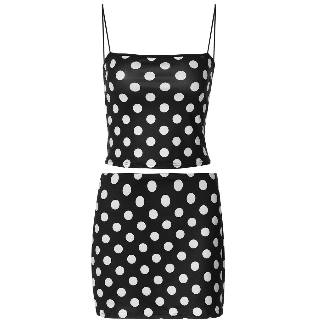 Robe mini à pois ludique pour femmes avec ourlet volanté et bretelles fines R&B