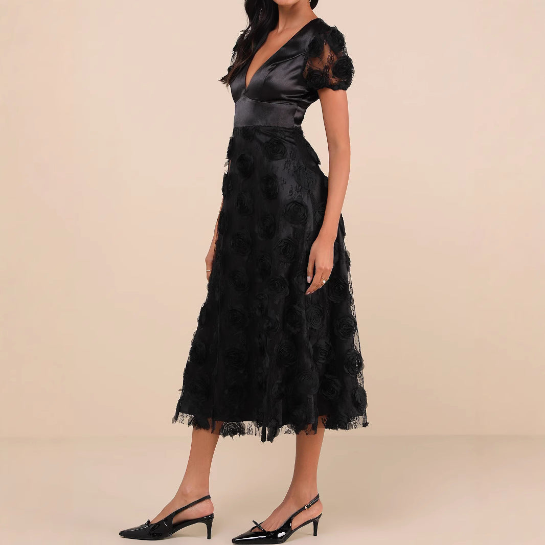 Robe Maxi Élégante pour Femmes avec Dentelle Florale R&B