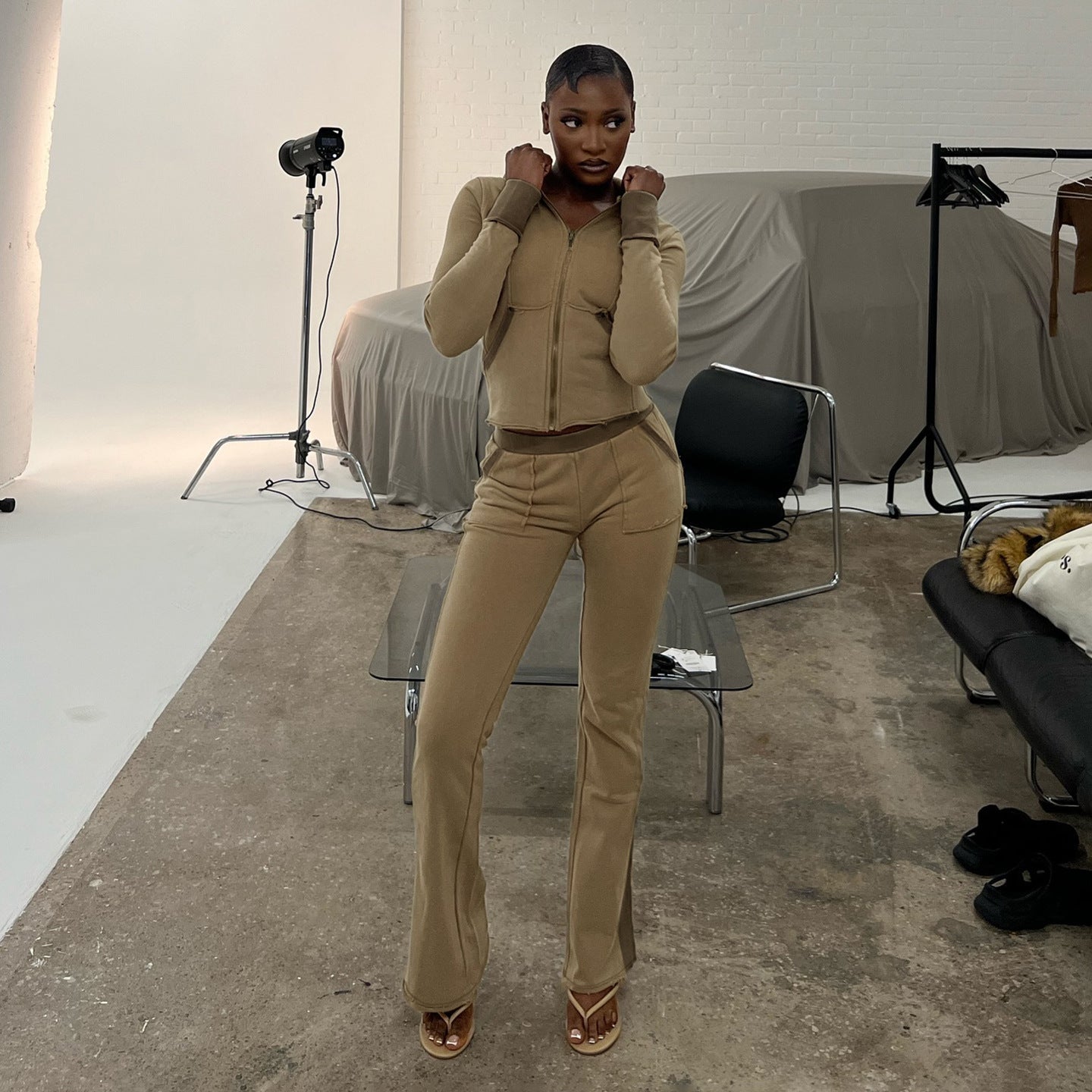 Pantalon évasé stretch pour femmes avec taille haute, poches plaquées et bandes latérales Echo Archiv