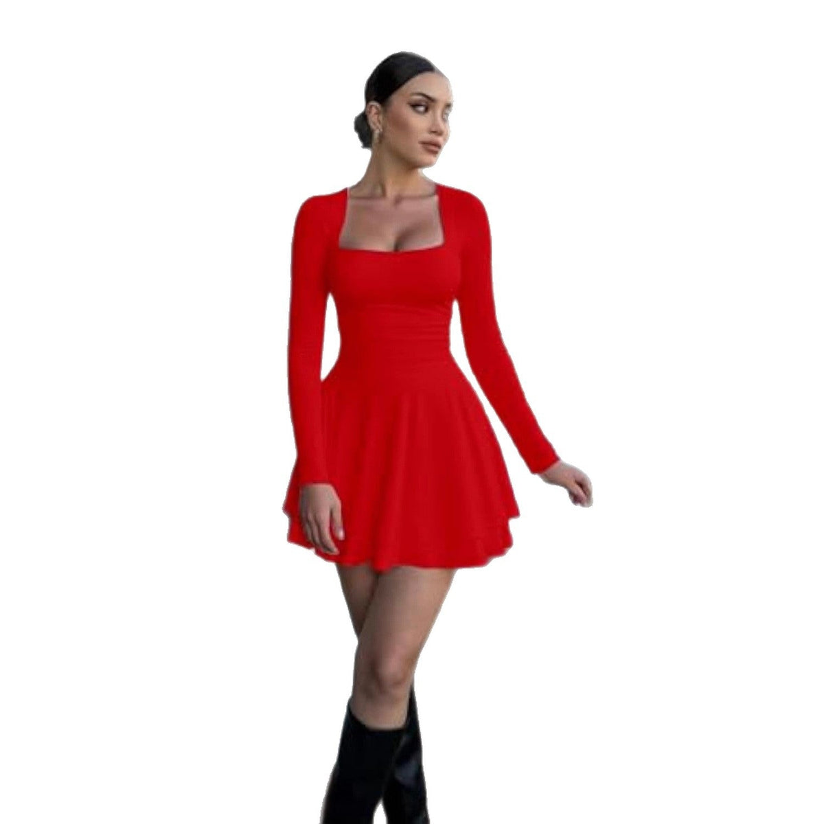 Robe mini en jersey ajustée pour femmes avec décolleté carré, coupe cintrée et jupe à volants