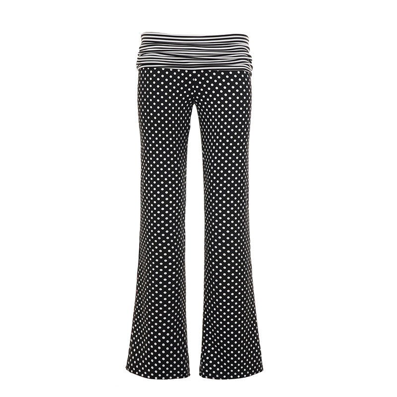 Pantalon Marlene large pour femmes avec taille haute à revers et jersey stretch à pois Echo Archiv