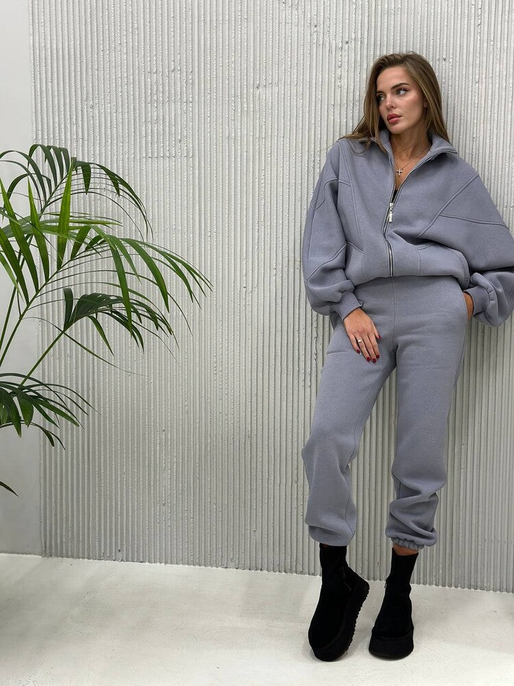 Veste sweat à demi-zip oversize pour femmes avec pantalon de jogging taille haute sculptant en French-Terry lourd Echo Archiv