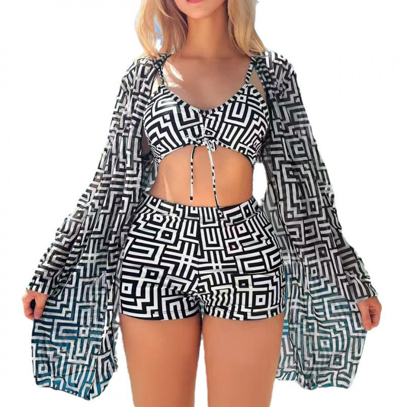Ensemble de bikini féminin à la mode avec veste de plage transparente Echo Archiv