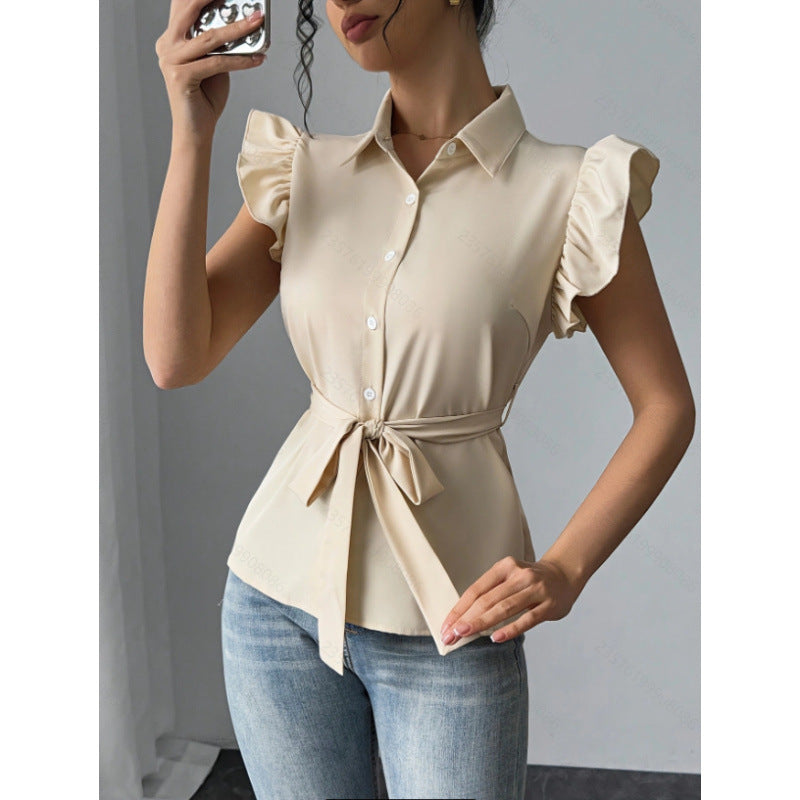 Blouse femme avec détails en volants et ceinture cintrée Heidi-Mode