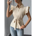 Chemisier femme avec volants et ceinture cintrée Heidi-Mode