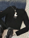 T-shirt à manches longues ajusté pour femmes avec un joli motif de canard, col rond et léger stretch Echo Archiv