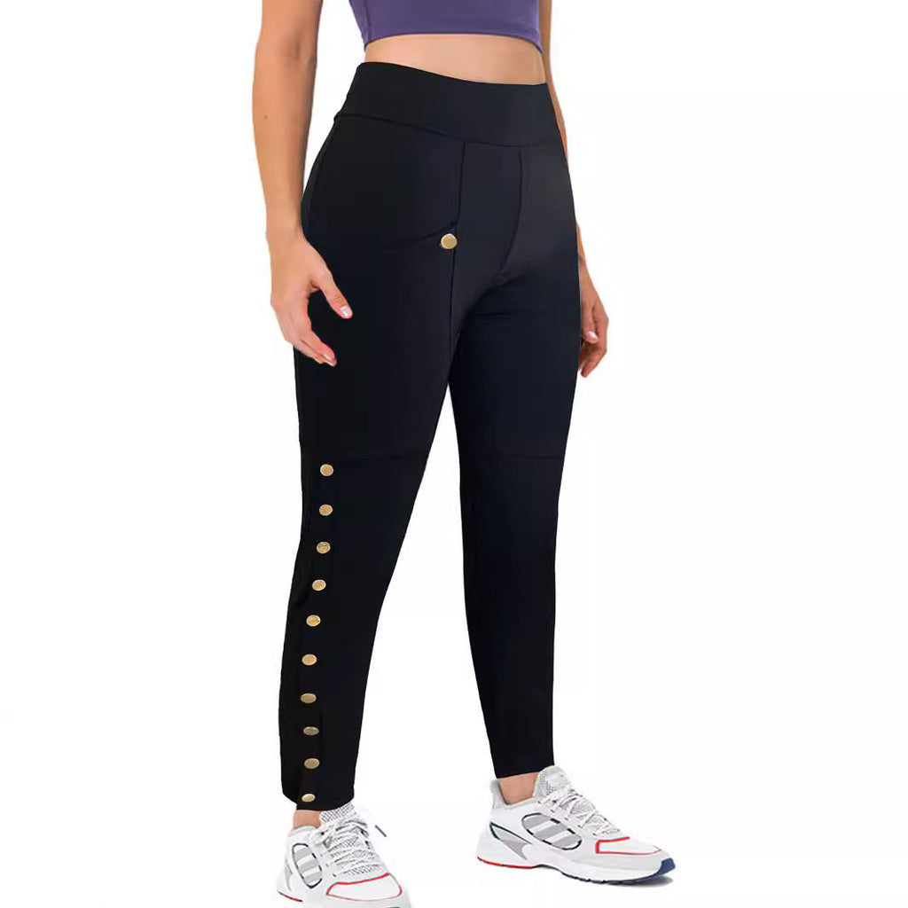 Leggings Cargo Taille Haute pour Femmes avec Détail de Bouton-pression et Jambes Fines Echoarchiv