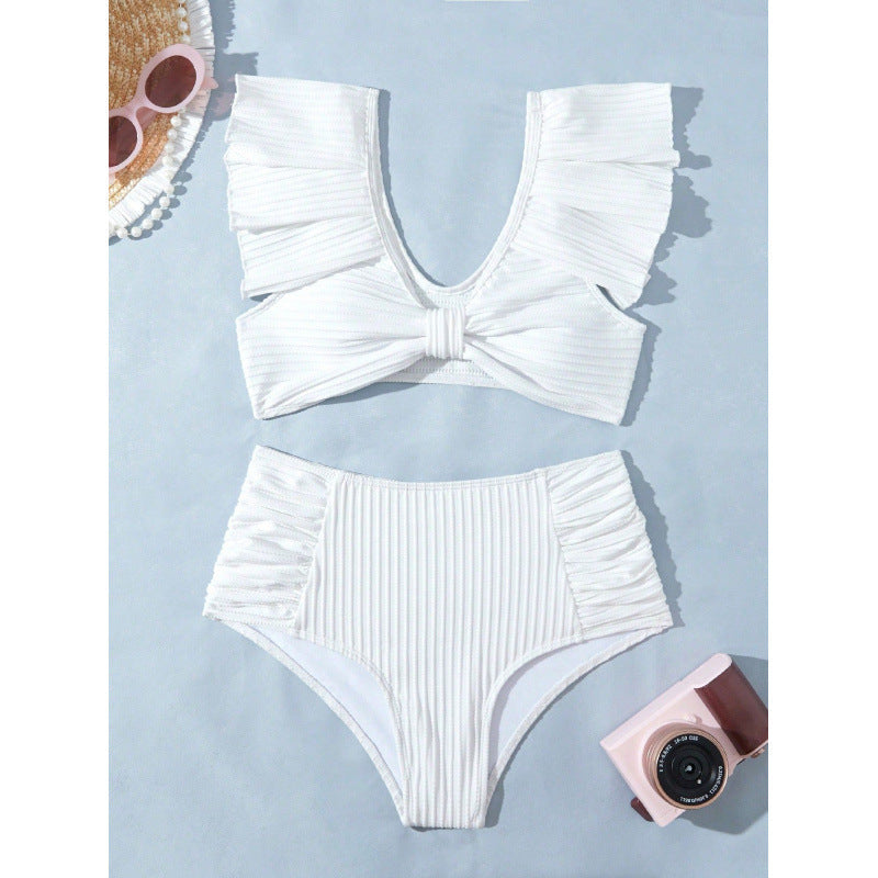 Bikini Femme Taille Haute avec Détails Volants R&B