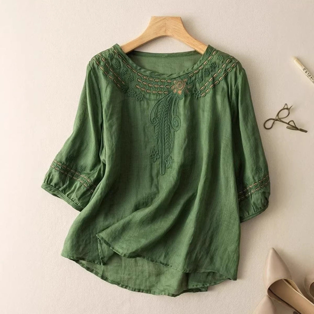 Blouse brodée pour femmes avec manches 3/4 R&B