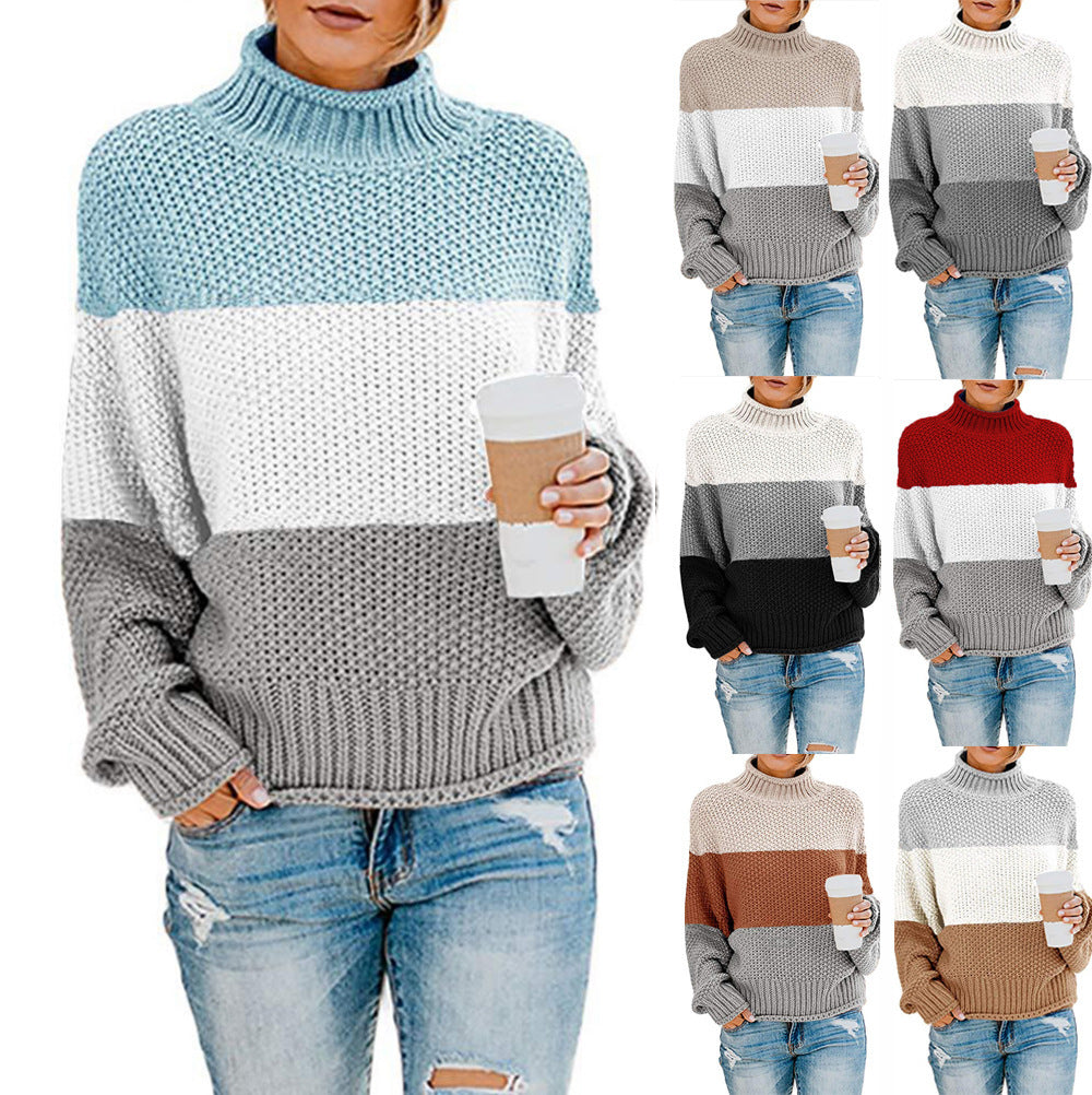 Pull à col roulé en grosse maille pour femmes avec coupe oversize et motif rayé bloc Echo Archiv