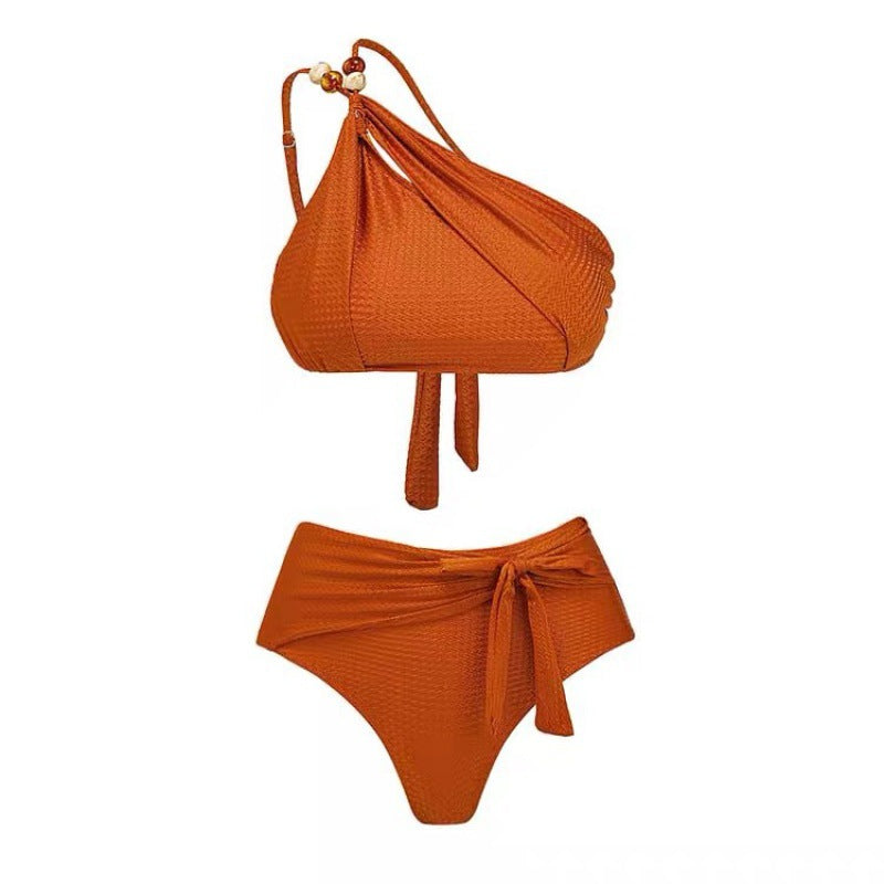 Bikini femme taille haute avec coupe asymétrique et design enroulé raffiné R&B