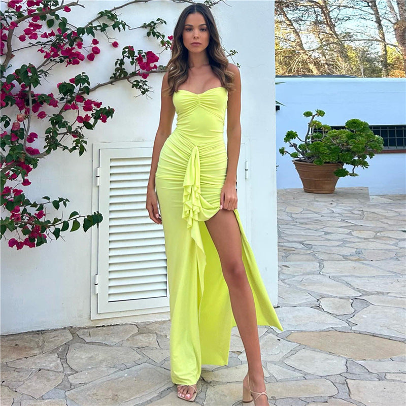 Robe maxi élégante pour femmes avec des détails de volants raffinés et des bretelles spaghetti Heidi-Mode