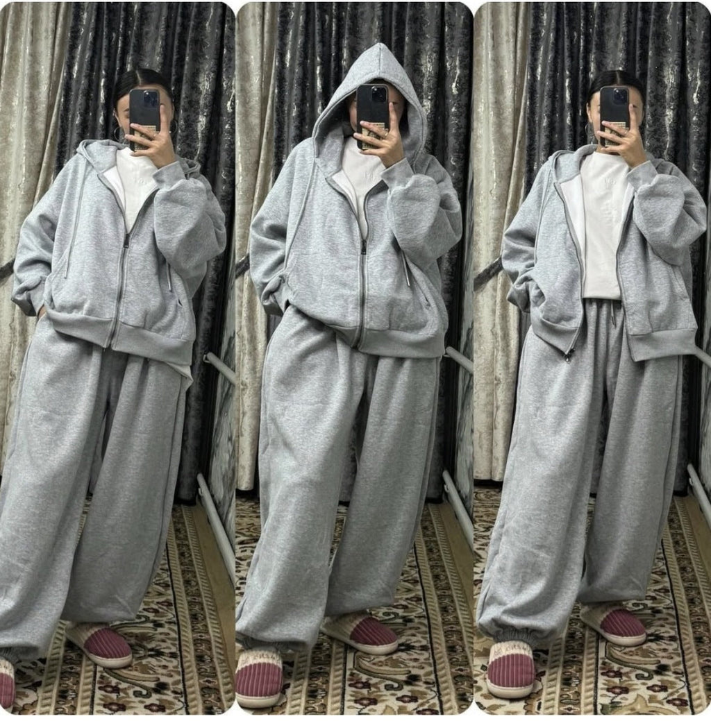 Ensemble de sweat à capuche surdimensionné pour femmes avec fermeture éclair et pantalon de jogging ample Echo Archiv