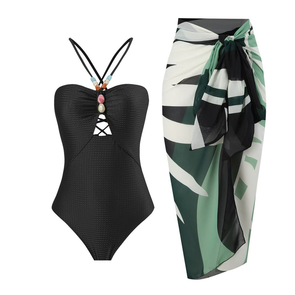 Maillot de bain femme sécurisé avec coupe ludique et jupe portefeuille assortie Drune