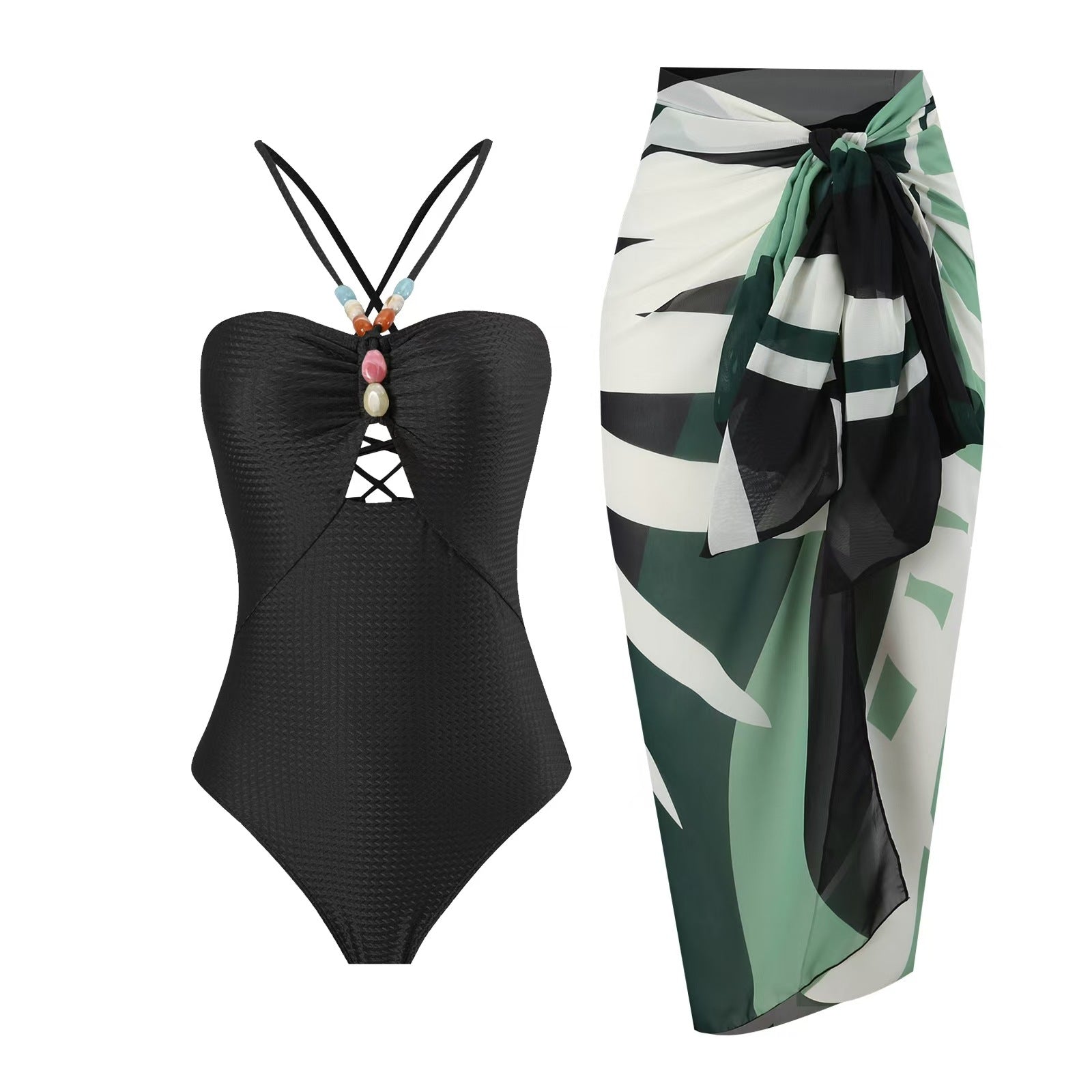 Maillot de bain femme sécurisé avec coupe ludique et jupe portefeuille assortie Drune