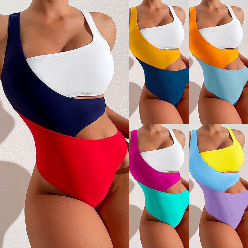 Maillot de bain une pièce pour femmes avec design asymétrique et zones de contraste colorées R&B