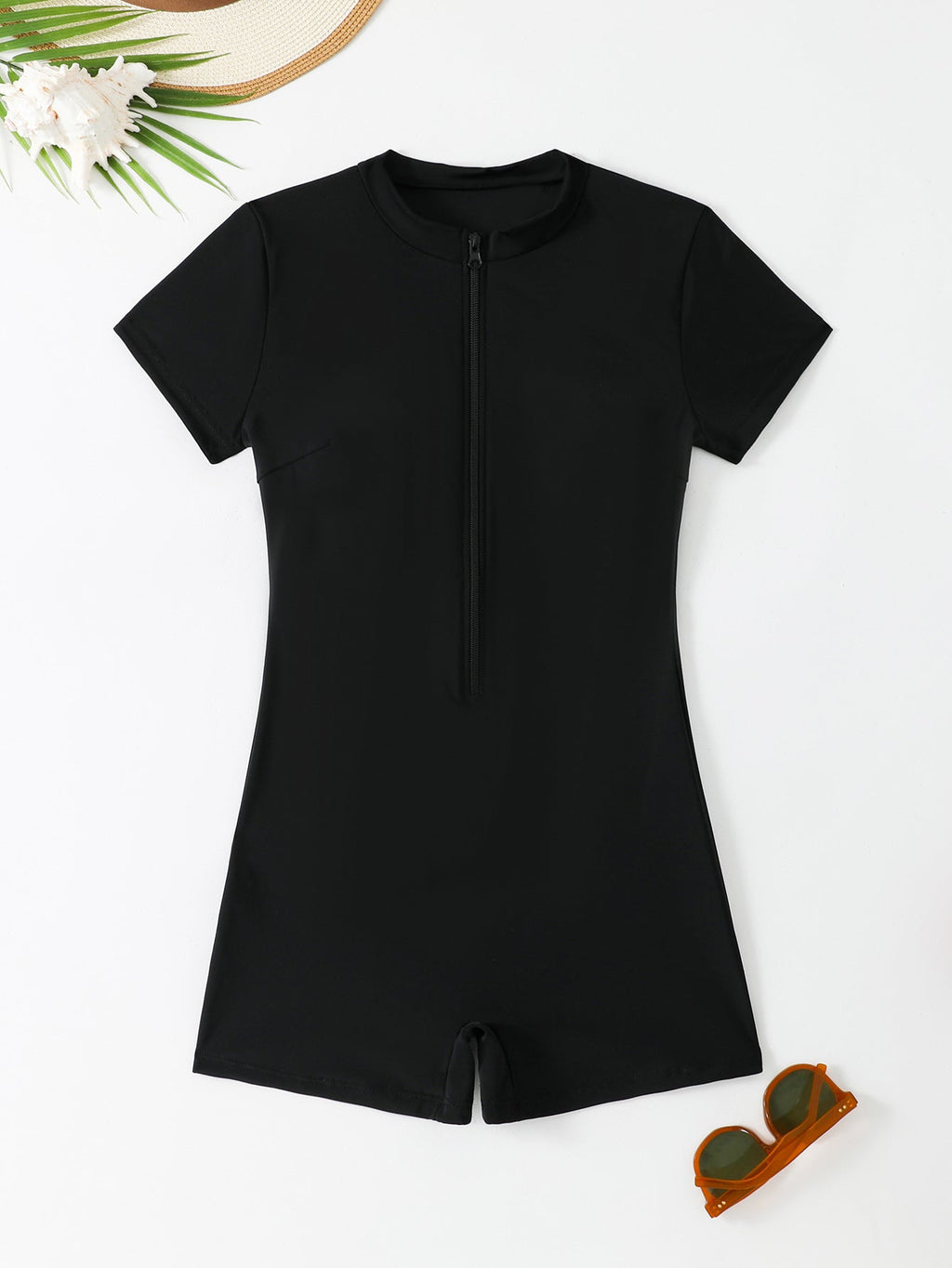 Maillot de bain femme à manches courtes avec fermeture éclair pratique R&B
