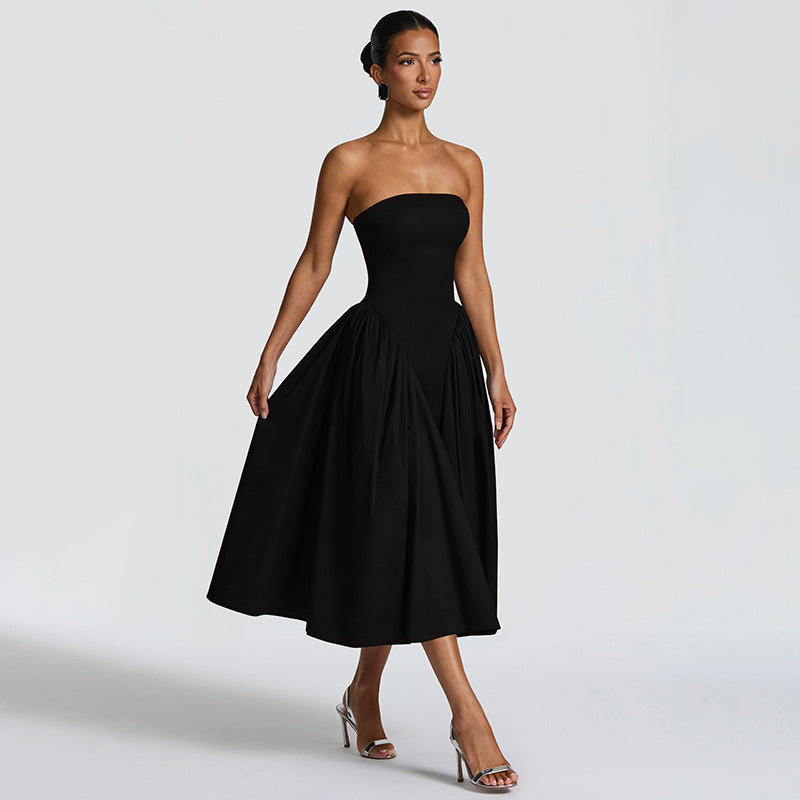 Robe maxi femme avec design sans épaules et coupe fluide Heidi-Mode