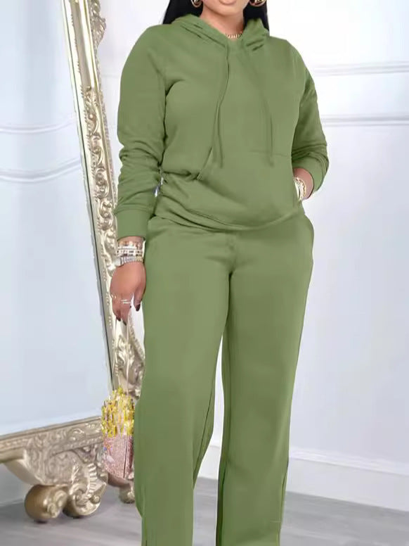 Ensemble de détente pour femmes avec pantalon palazzo taille haute, sweat à capuche avec poche kangourou et fente latérale Echo Archiv
