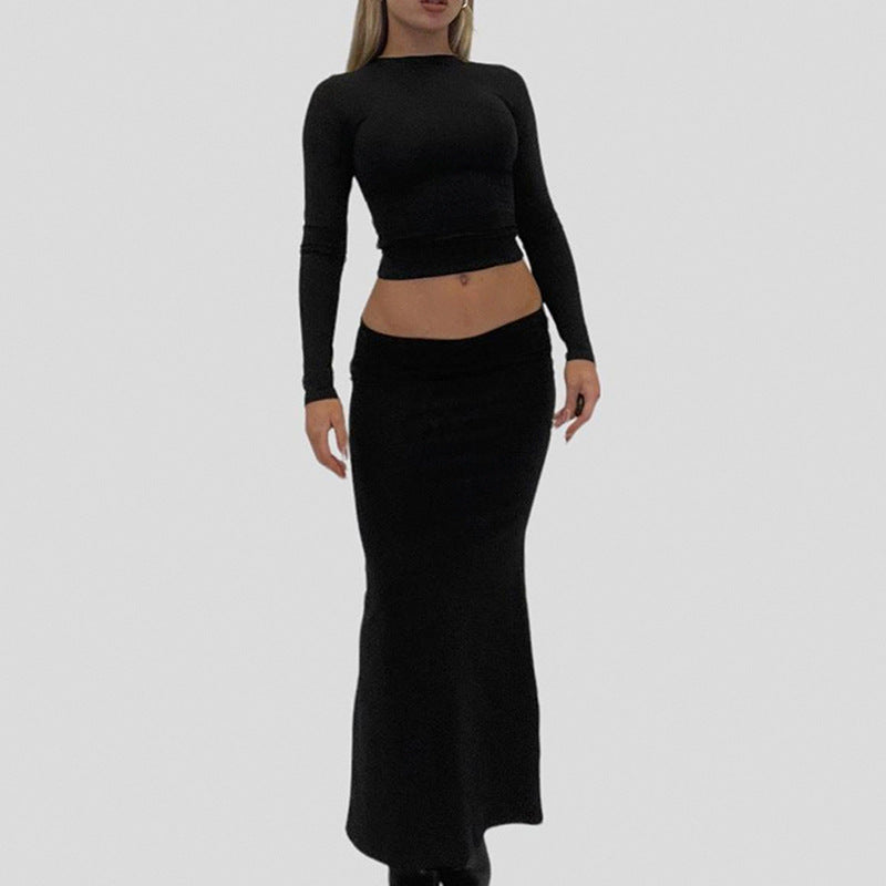 Robe maxi à manches longues pour femmes avec décolleté zippé élégant et coupe cintrée R&B