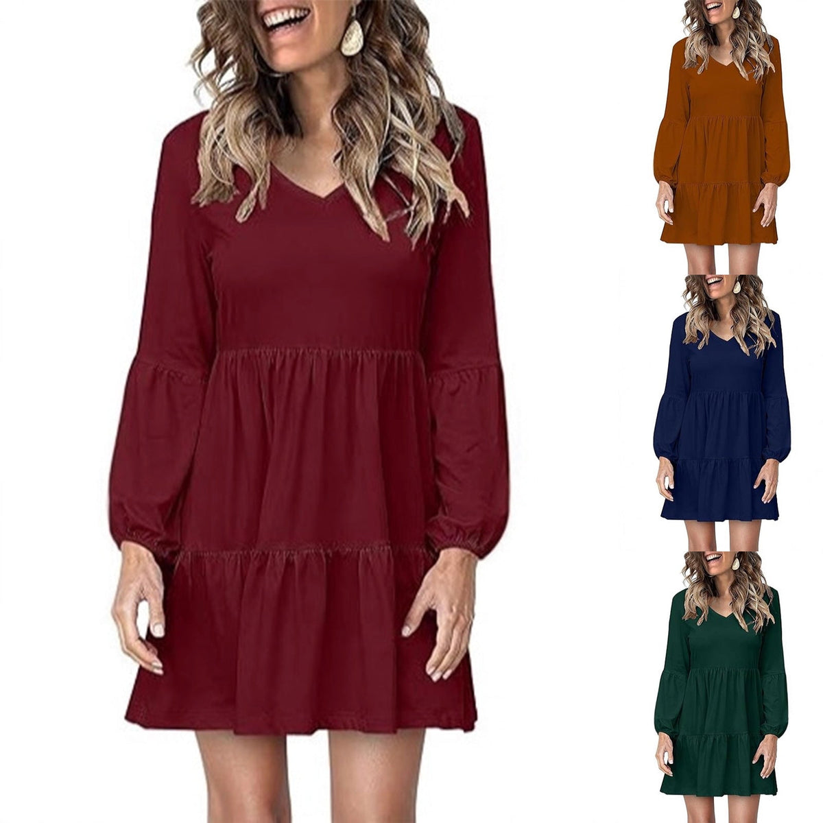 Robe Mini à Volants pour Femmes avec Décolleté en V et Manches Ballon Echoarchiv