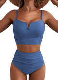 Ensemble de bikini taille haute pour femmes avec décolleté en V et larges bretelles R&B