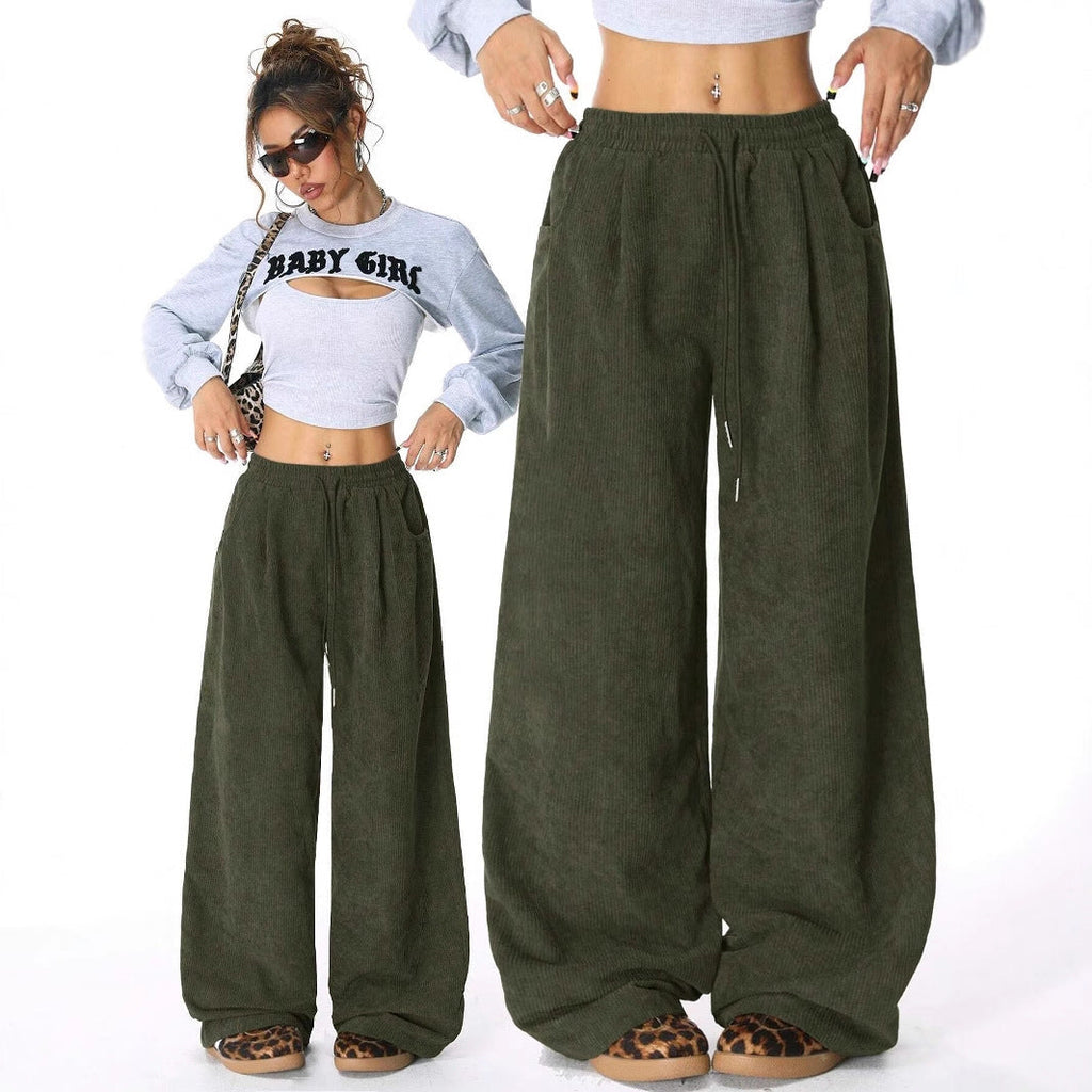 Pantalons Lounge en Velours Côtelé à Taille Haute pour Femmes Echoarchiv