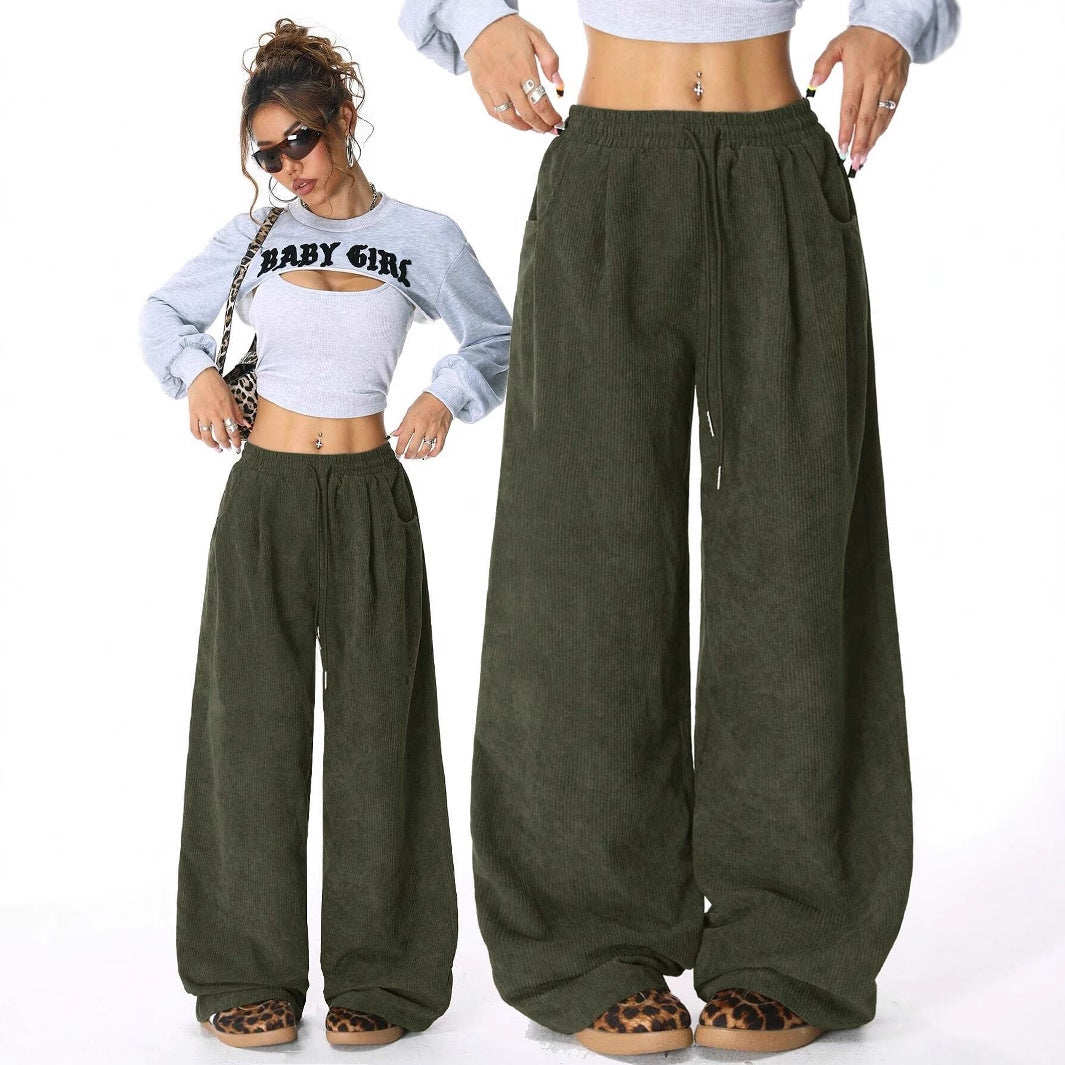 Pantalons Lounge en Velours Côtelé à Taille Haute pour Femmes Echoarchiv