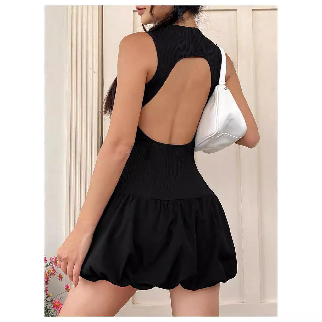 Robe mini tendance pour femmes avec col haut et jupe volumineuse R&B